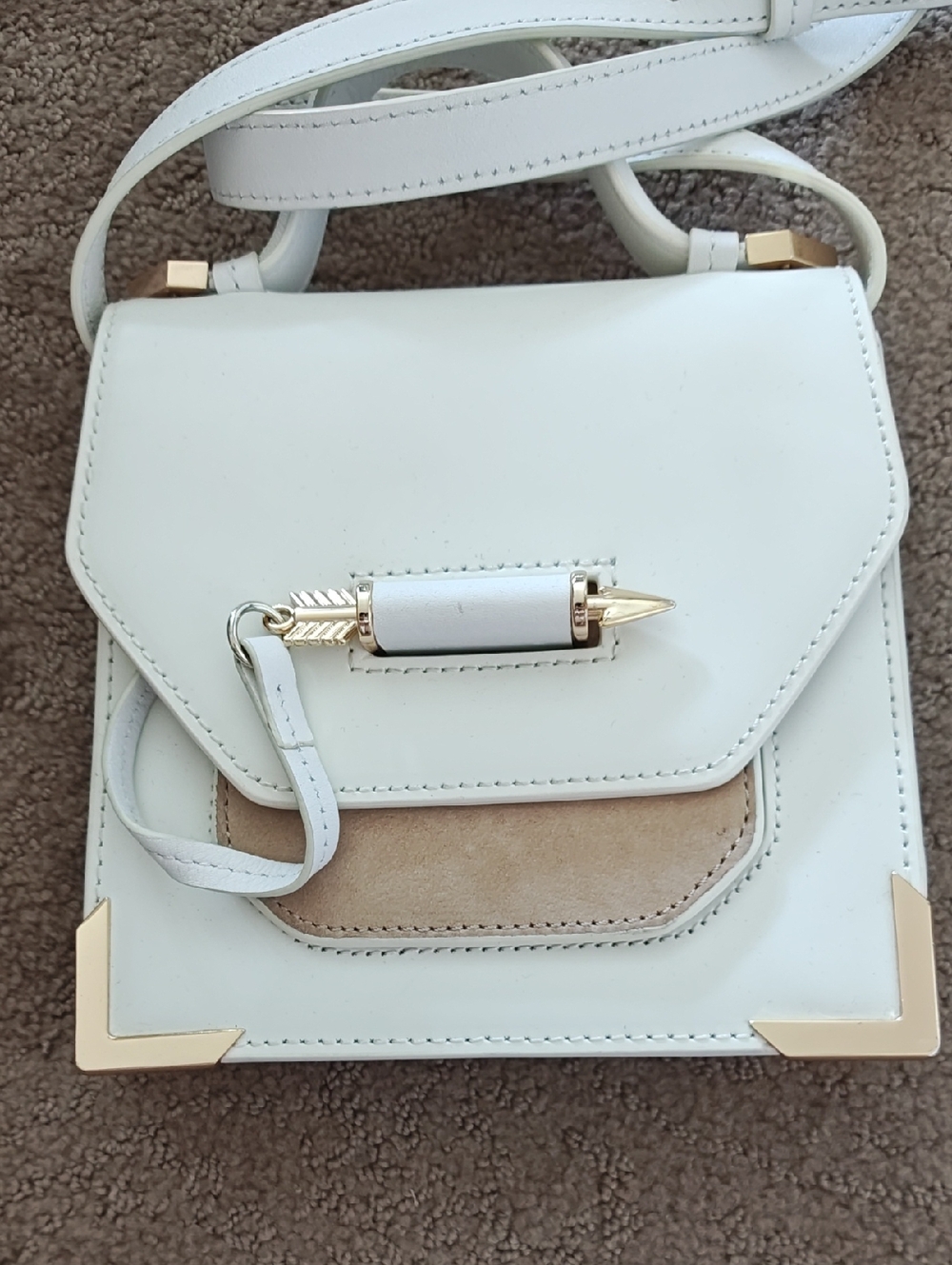 White Women’s Crossbody Bag with Gold Accents